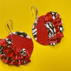 Handmade Full Round Rose Stripe Earrings